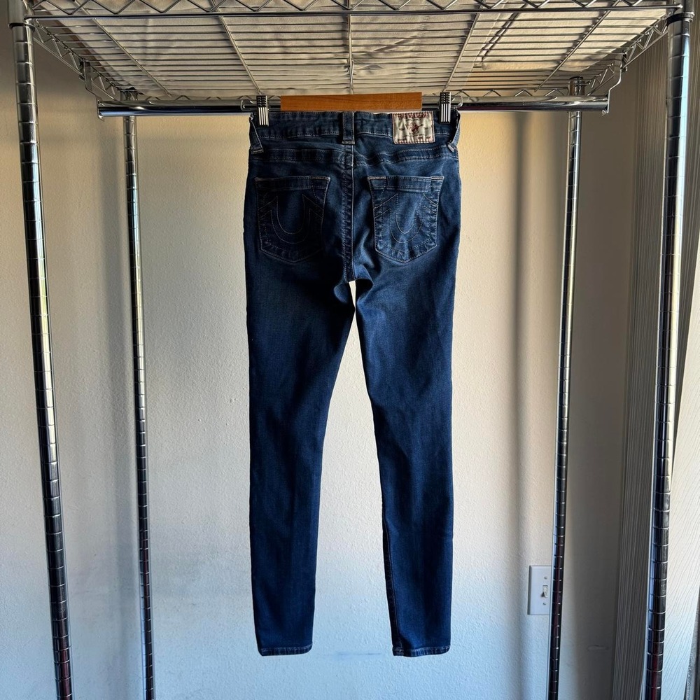 True Religion Jennie Curvy Mid Rise Super Skinny Jeans Dark Wash Blue Size 27